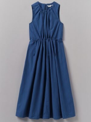 Cotton Poplin Stripe Dress | Celtic Blue