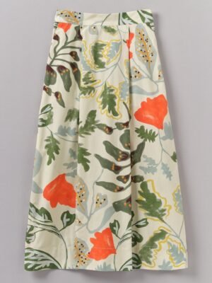 Foliage Print Poplin Skirt | Putty