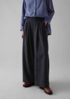 Cotton Wool Pleat Front Pants | Carbon