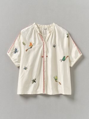 Hand Embroidered May Flies Silk Shirt | Multi